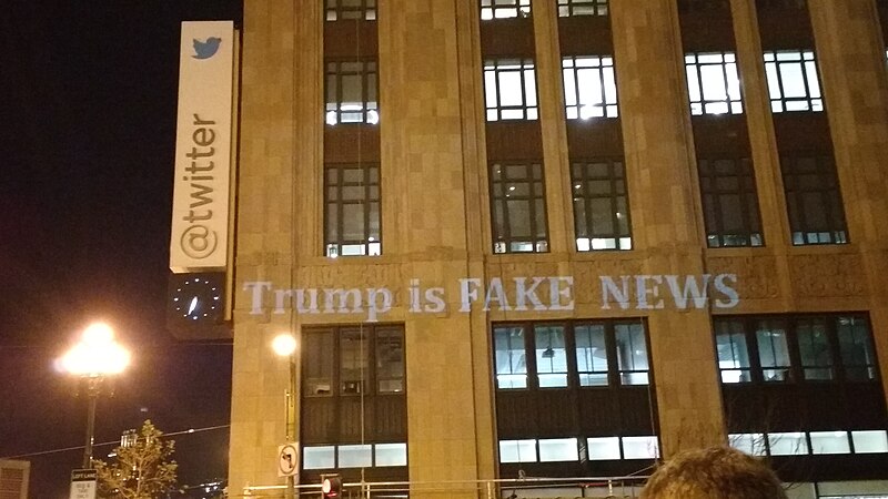 Fake news protest projection in San Francisco, February 2017